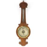 Negretti & Zambra oak wall barometer with thermometer with silvered dials, numbered 19143, 82cm high