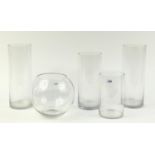 Four as new cylindrical glass vases and fish tank by Ayubo, the largest 35cm high :For Further