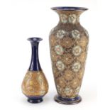 Large Royal Doulton stoneware vase and a Doulton Slaters vase, the largest 40cm high :For Further