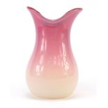 Vintage Murano pink and white art glass vase by Fratelli Tosso, paper label to the base, 25cm