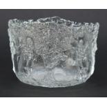 Kosta Boda glass bowl decorated in relief with dancing figures amongst trees, the base etched