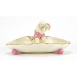 Victorian Worcester figural shell sweetmeat dish mounted with a girl holding a tambourine, 21.5 wide