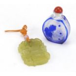 Chinese cameo glass snuff bottle and carved jade pendant, snuff bottle 6.5cm high :For Further