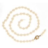 Single string pearl necklace with 9ct gold clasp, 52cm in length, 28.3g :For Further Condition