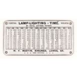 Lamp lighting time perpetual indicator enamel plaque by Royal Letters Patent, 15cm x 7.5cm :For