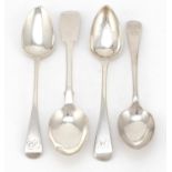 Four Georgian and later silver teaspoons, various hallmarks, the largest 14.5cm in length, 71.8g :