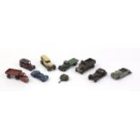 Vintage Dinky die cast vehicles including and army truck and Lagonda saloon car :For Further