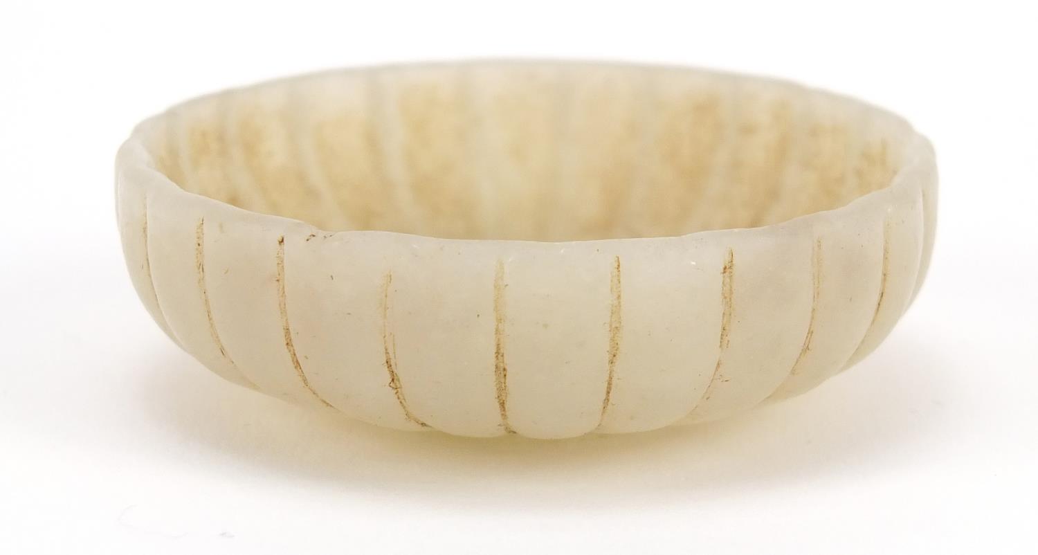 Chinese green jade flower head dish, 5.9cm in diameter :For Further Condition Reports Please Visit - Image 3 of 6