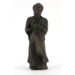 Chinese bronzed figure of a robed man, 26cm high :For Further Condition Reports Please Visit Our