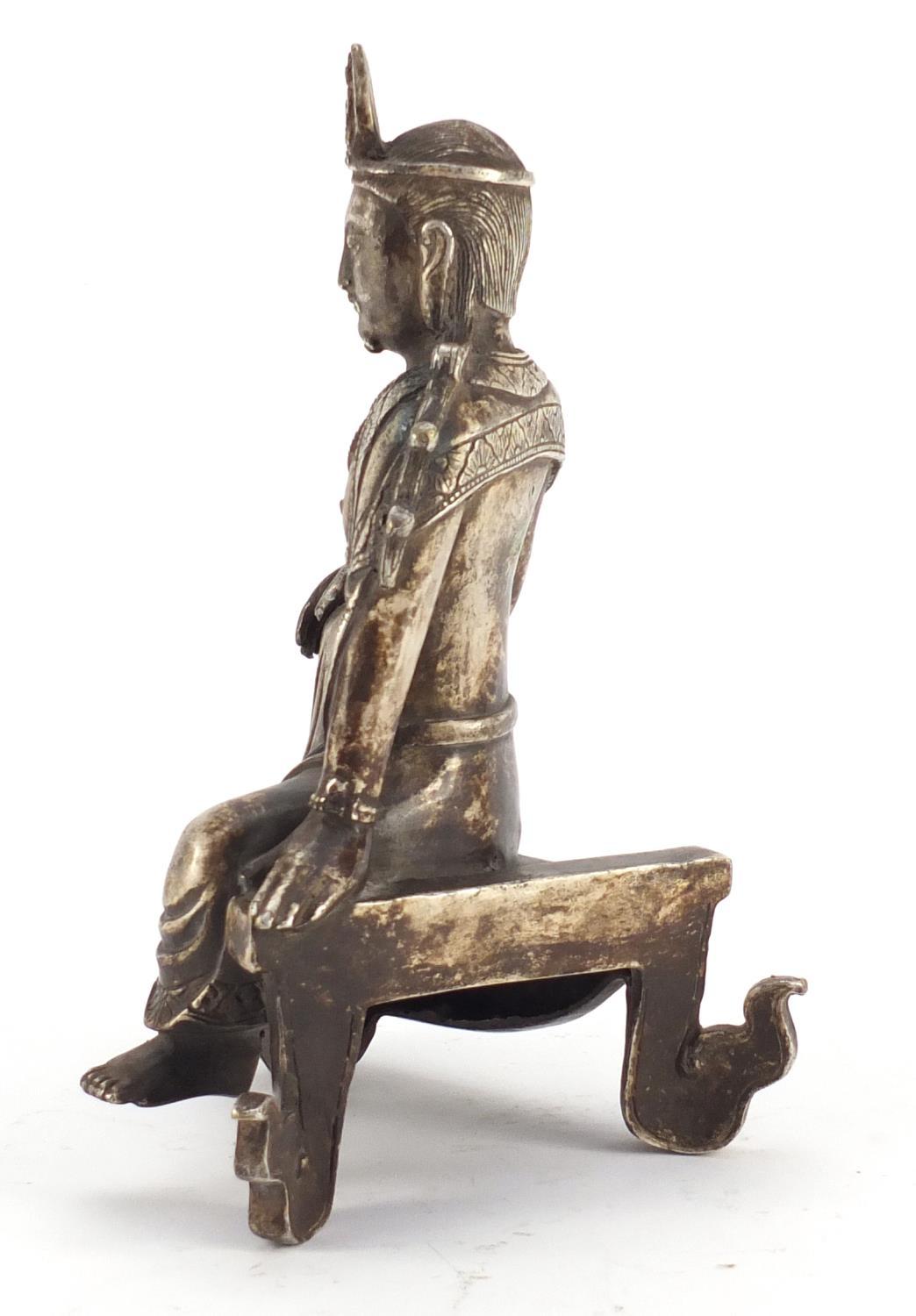 Chinese silver coloured metal figure of a deity, 23.5cm high :For Further Condition Reports Please - Image 3 of 7