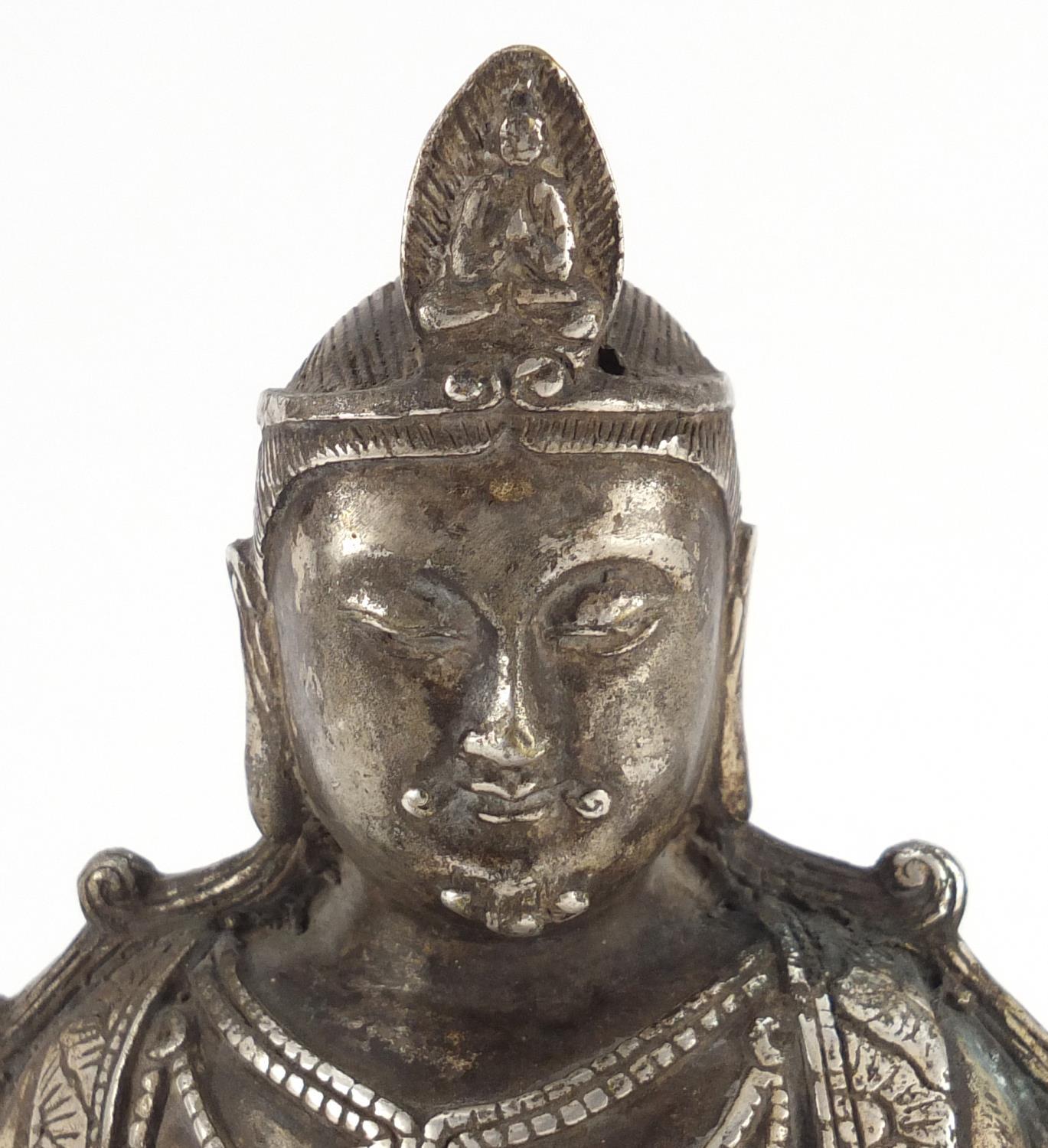 Chinese silver coloured metal figure of a deity, 23.5cm high :For Further Condition Reports Please - Image 2 of 7