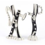 Two Lorna Bailey black and white abstract musical jugs, limited edition 11/50 and 20/50, the largest