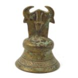 Islamic bronze bell design weight with silver and copper inlay, 10.5cm high :For Further Condition