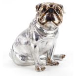 Large silvered model of a seated pug dog, 29cm high :For Further Condition Reports Please Visit