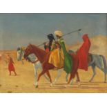 Manner of F Fabbi - Arabs in a desert, oil on canvas, framed, 50cm x 36.5cm :For Further Condition