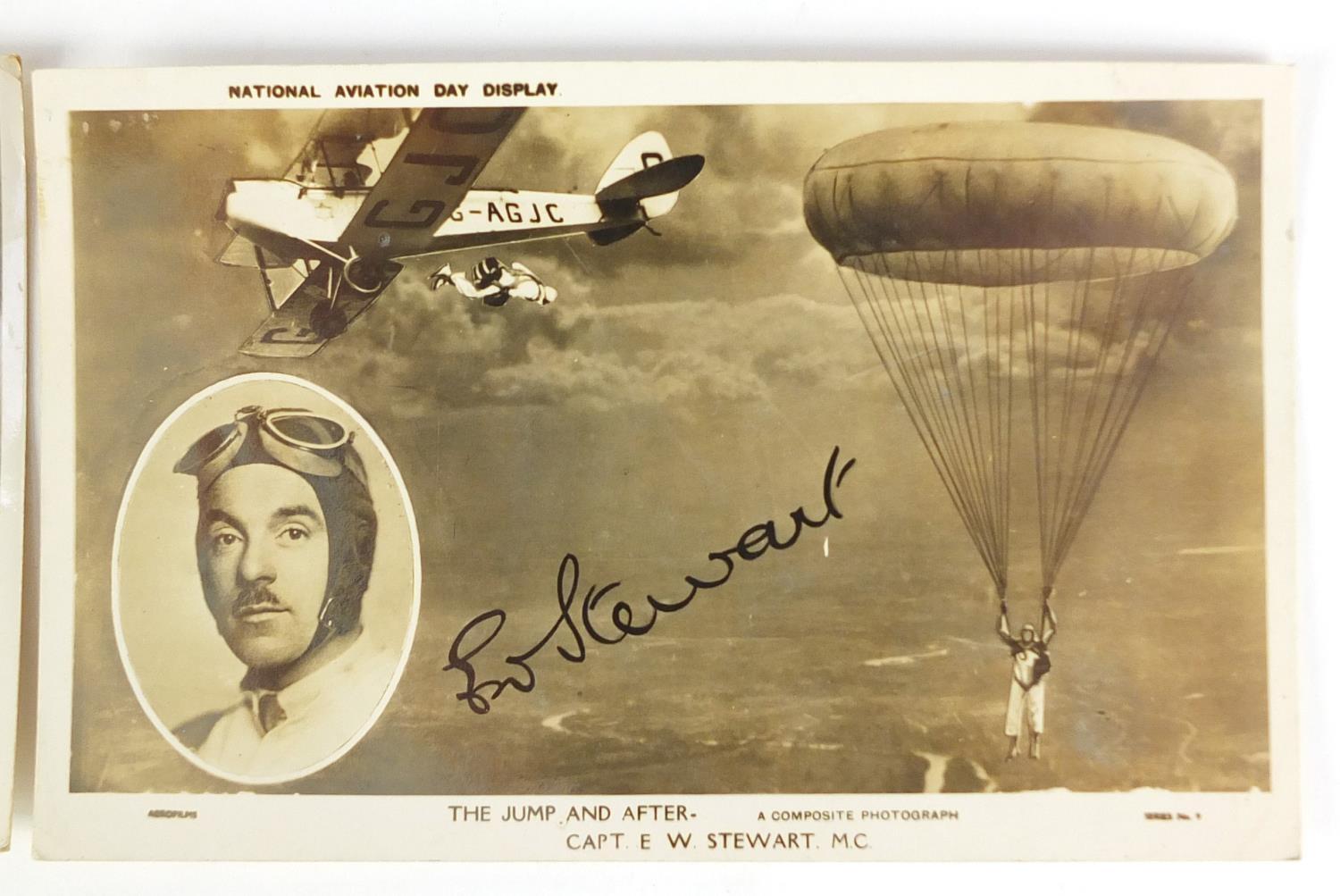 Two aviation postcards including Captain E W Stewart, titled The Jump and After :For Further - Image 3 of 5