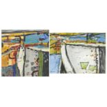 Harbour scenes, The estuary at Hayle and one other, two mixed media, each mounted, framed and