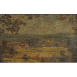 Manner of Bertram Priestman - Sussex landscape, oil on board, framed, 37.5cm x 24cm :For Further