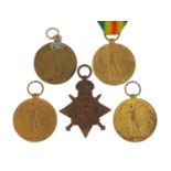 Five British military World War I Victory medals and a star, awarded to 301364BMBR.H.P.RUSSELL.C.F.