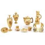 Royal Worcester blush ivory comprising teapot, ewer, three vases, two dishes and cup, together