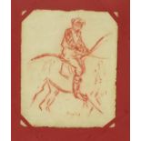 Jockey on horseback, wax crayon on paper, mounted, framed and glazed, 27.5cm x 22cm :For Further