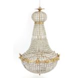 Large ornate gilt brass chandelier with glass drops, 110cm high :For Further Condition Reports