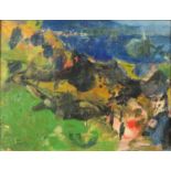 Abstract composition, coastal scene, oil on board, bearing the signature Eardo EY Friend, 46cm x