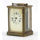 Brass cased carriage clock with enamel dial and Roman numerals, 11cm high :For Further Condition