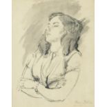 Robin Craig Guthrie - Portrait of a young female, ink and wash, The Talbot Gallery label verso,