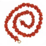Natural coral and pink bead necklace, 44cm in length, 43.0g :For Further Condition Reports Please