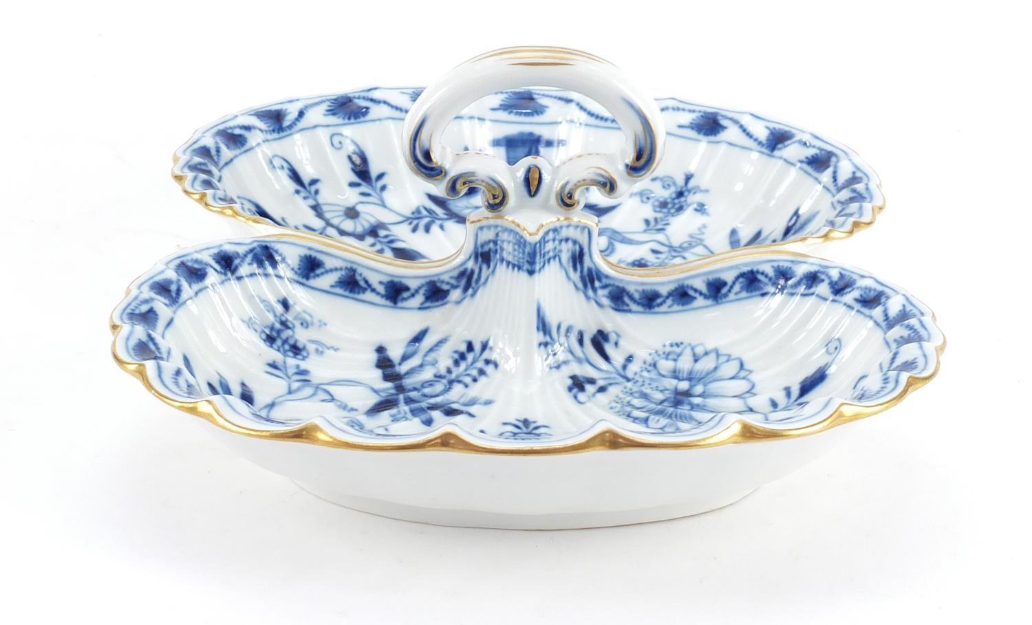 Meissen porcelain twin serving dish, hand painted in the Blue Onion pattern, crossed sword marks - Image 2 of 7