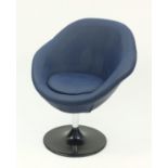 Contemporary swivel lounge chair with blue faux leather upholstery, 90cm high :For Further Condition