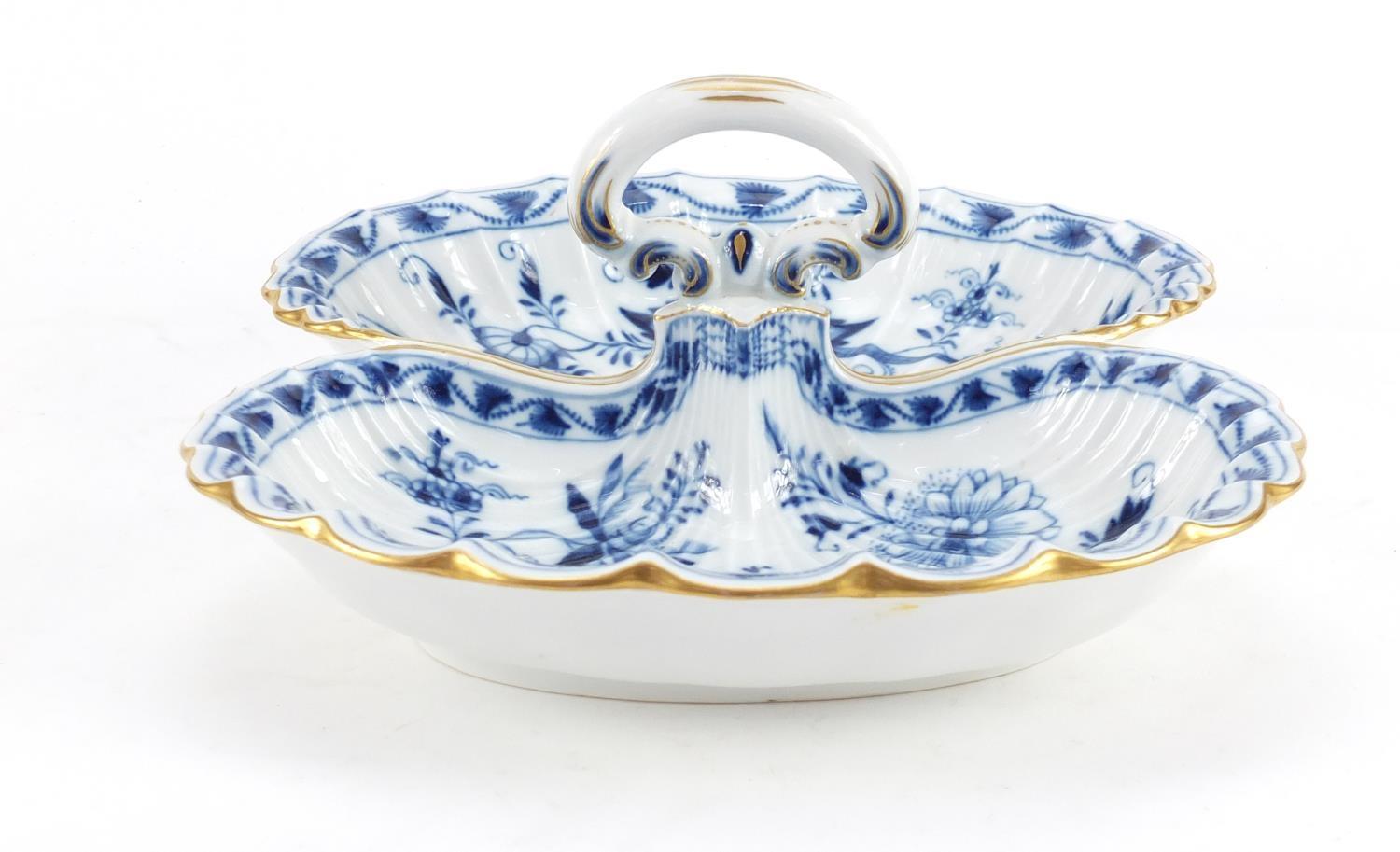 Meissen porcelain twin serving dish, hand painted in the Blue Onion pattern, crossed sword marks - Image 6 of 7