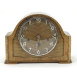 Art Deco walnut Westminster chiming mantel clock with Arabic numerals, 29cm wide :For Further