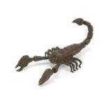 Japanese patinated bronze scorpian with articulated tail and pincers, 9cm in length :For Further