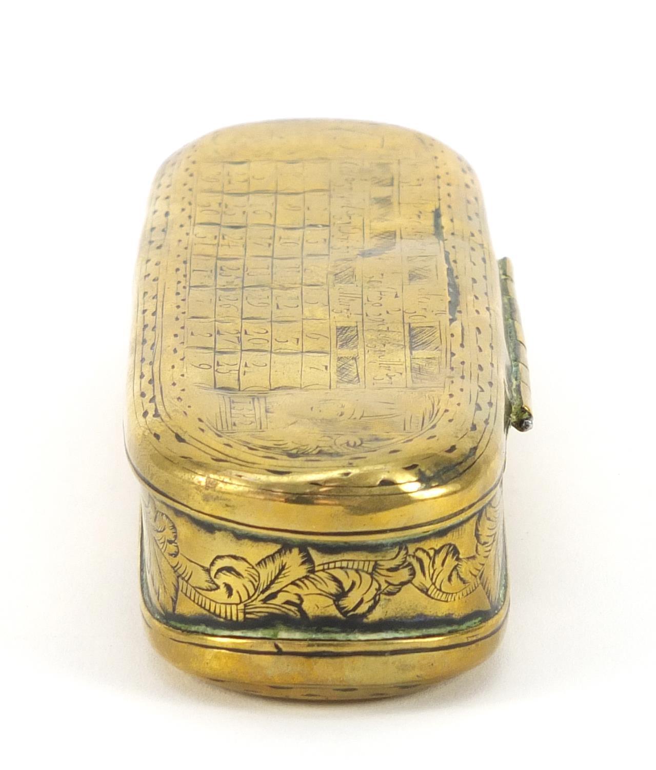 18th century Dutch seaman's brass tobacco box of Pieter Holm, 16cm wide :For Further Condition - Image 2 of 9