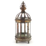 Large ornate glass and metal hanging lantern, 60cm high :For Further Condition Reports Please