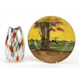 Royal Doulton Seriesware cabinet plate and a Maling lustre vase, the largest 27cm in diameter :For