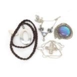 Silver jewellery including a moonstone necklace and butterfly wing pendant :For Further Condition