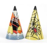 Two Lorna Bailey conical sifters, hand painted with a ship and spiders in a web, limited edition 8/