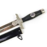 German military interest RLB type dagger with scabbard, the blade impressed E & F Horster, 36cm in