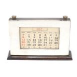 Rectangular silver mounted oak desk calendar by W J Myatt & Co, Birmingham 1950, 21.5cm wide :For