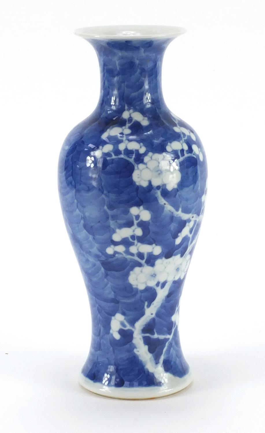 Chinese blue and white porcelain baluster vase hand painted with prunus flowers, blue ring marks - Image 3 of 8