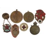 Military interest badges including American Great War for Civilisation medal, sterling silver and