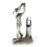 Silver figure of a golfer with caddy, indistinct impressed marks to the base, 6.5cm high, 31.8g :For