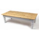 Industrial UKAA reclaimed pine coffee table with painted base and metal plaque, 47.5cm H x 160cm W x