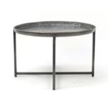 Industrial stainless steel tray top occasional table, 42.5cm high x 70cm in diameter :For Further