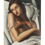 Manner of Tamara de Lempicka - Scantily dressed female, Art Deco school oil on board, framed, 59.5cm