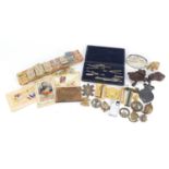 Sundry items including military cap badges, pocket lighters and bus tickets :For Further Condition