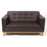 Contemporary Frovi Jig two seater settee with brown leather buttonback upholstery, 84cm H x 202cm